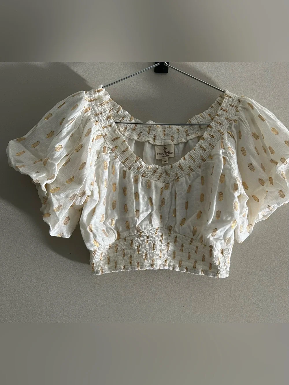 Poppy & Peonies White Crop Top with Gold Dot Trim - Picture 1 of 7